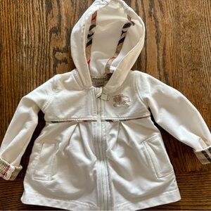 Burberry Cream Hooded Baby Zip Sweatshirt with Embroidered Knight